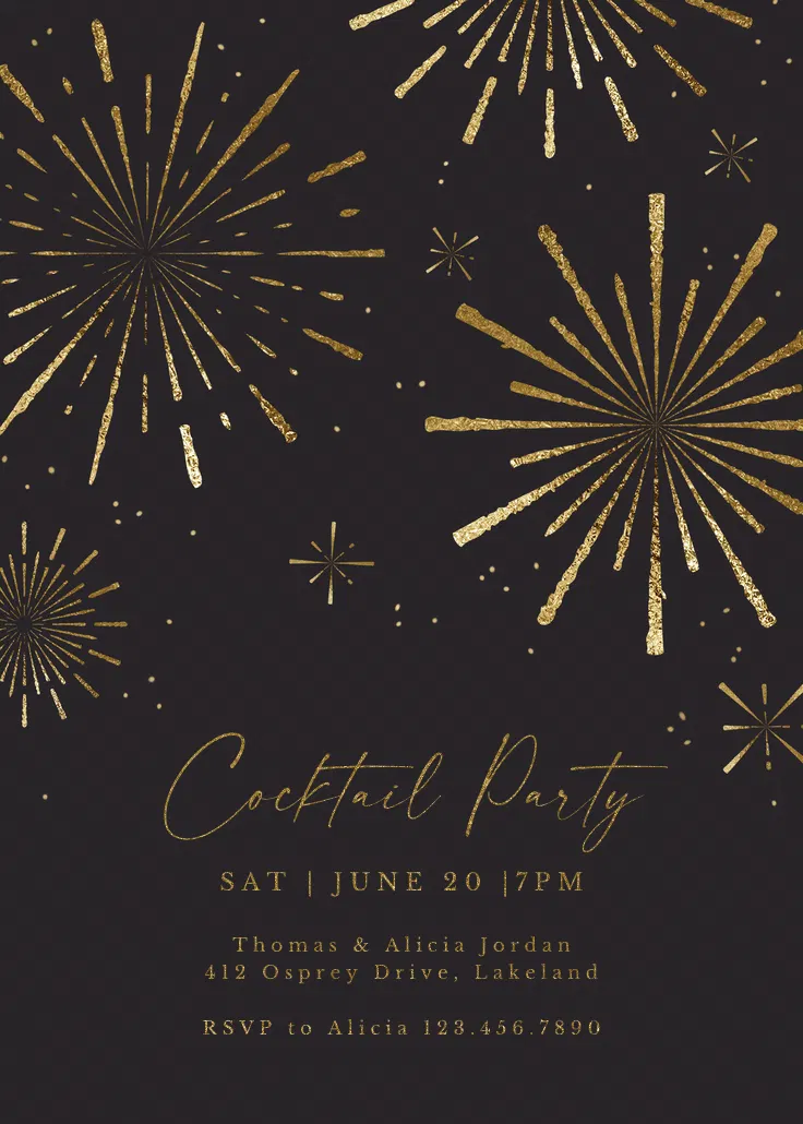 Golden fireworks - cocktail party invitation